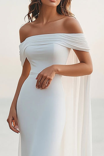 Sirène blanche à épaules dénudées cape longue en mousseline de soie robe de graduation